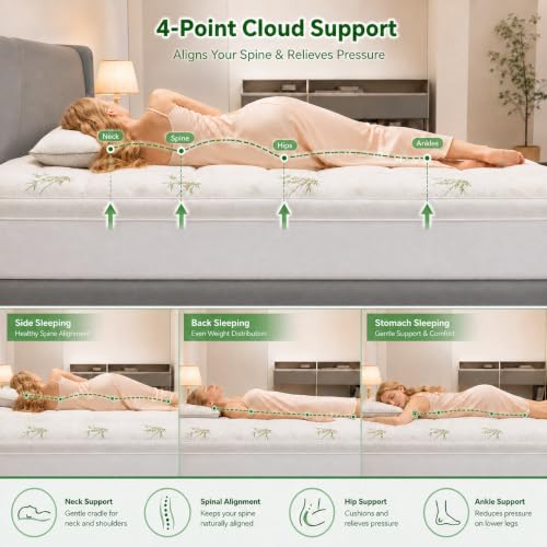 Queen Mattress Topper 2 Inch Viscose Bamboo Breathable Water-Resistant