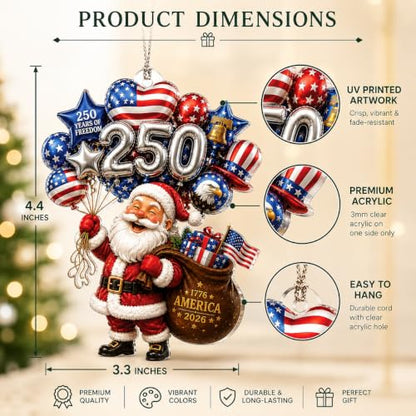 Santa Christmas Ornament - Patriotic 250th Anniversary Keepsake - Festive Tree Decoration