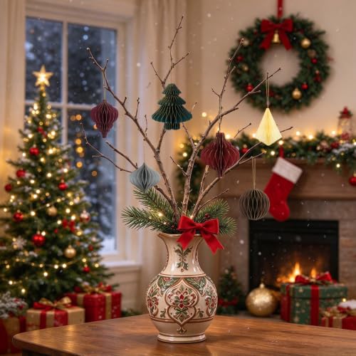 Green 6 Pcs Paper Christmas Tree Honeycomb Decorations for Holiday & Winter Wonderland