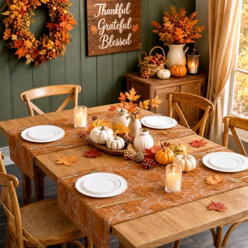 Maple Leaf Faux Fur Table Runner 13x72 Inch Fall Thanksgiving Decor - QueenDream