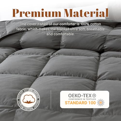 Winter Grey Queen Size Feather Down Comforter - All Season Lightweight Bedding