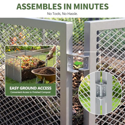 Large Metal Compost Bin 166 Gallon Outdoor with Lid and Ventilation