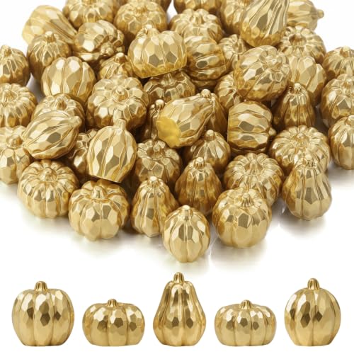 Mini Gold Resin Pumpkin Set - 50 Pieces Thanksgiving Craft Decor
