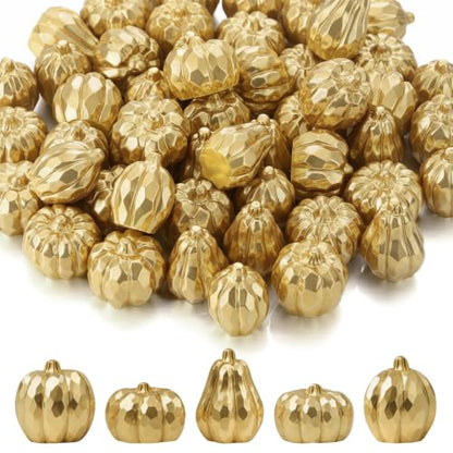 Mini Gold Resin Pumpkin Set - 50 Pieces Thanksgiving Craft Decor