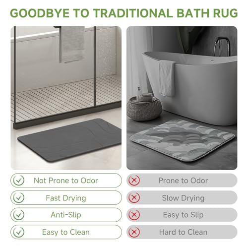 Stone Bath Mat 2 Pack - Dark Grey-Wave Diatomaceous Earth Fast Drying Non-Slip