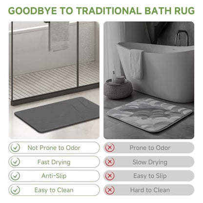 Stone Bath Mat 2 Pack - Dark Grey-Wave Diatomaceous Earth Fast Drying Non-Slip