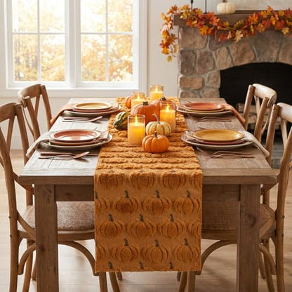 Caramel Faux Fur Fall Table Runner 13x72 Inch - Soft Polyester Decor