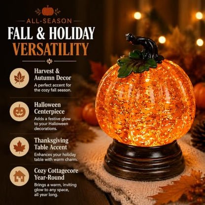 Halloween Pumpkin Snow Globe with Warm Orange LED Light - 2PCS - Variation 2