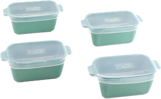 Souper Cubes Stoneware Baking Dishes - Premium Mini Ceramic 5" x 3" Oven Dishes with Silicone Covers, Set of 4 - Kale