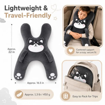 Kids Car Travel Pillow 22 Inch H-Shaped Support Cushion Black - Road Trip Headrest