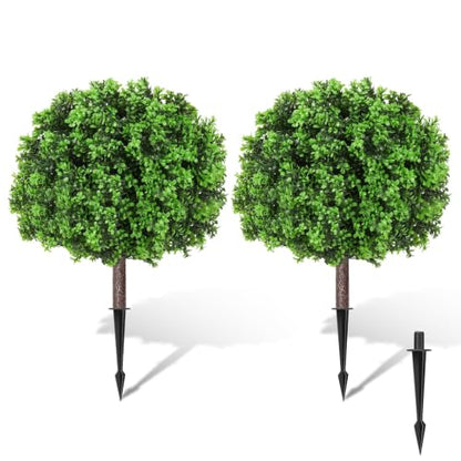 Artificial Boxwood Topiary Ball Trees 25 Inches Set of 2 - Faux Boxwood Plants