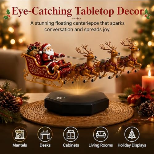 Floating Santa Sleigh Ornament with LED Lights - Red, Brown, Gold Variations