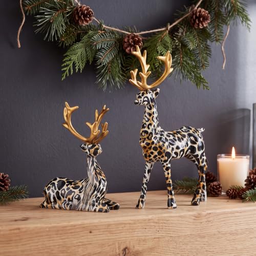 Christmas Leopard Print Reindeer Figurines Set - Holiday Decor, 2 Sizes
