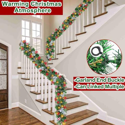 9Ft Prelit Christmas Garland with 50 Warm White Lights & Holiday Ornaments - Indoor Outdoor Decor