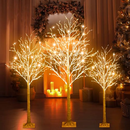 Lighted Birch Tree Decoration - 3ft 4ft 5ft with Warm White LEDs, 8 Modes, Timer