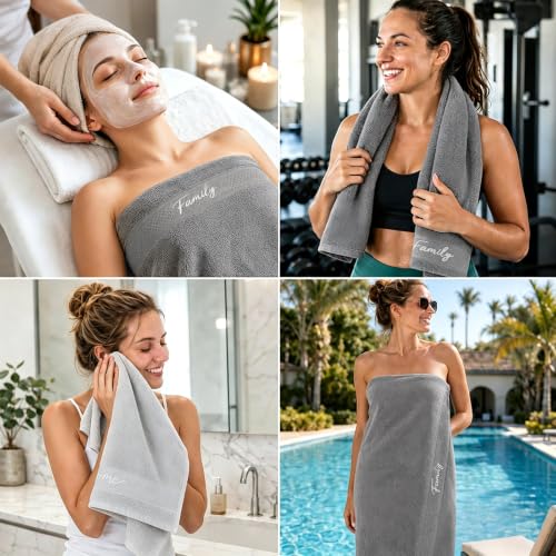 3 Piece Cotton Bath Towel Set with Hand Towel & Washcloth - Grey