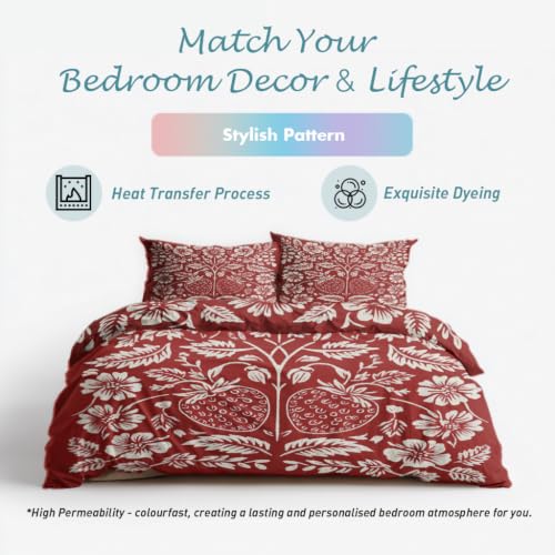 Scandinavian Folk Art Duvet Cover Queen Size 3 Piece Set - Red & White