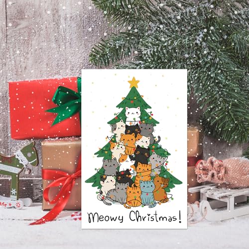 Funny Cat Tree Christmas Card for Cat Mom Cat Dad - Meowy Christmas - Cat Variation
