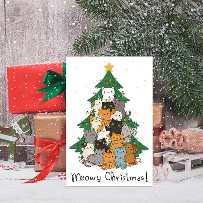 Funny Cat Tree Christmas Card for Cat Mom Cat Dad - Meowy Christmas - Cat Variation