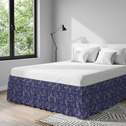 King Size Navy Blue Adjustable Elastic Bed Skirt - 16 Inch Drop, Wrap Around Dust Ruffle