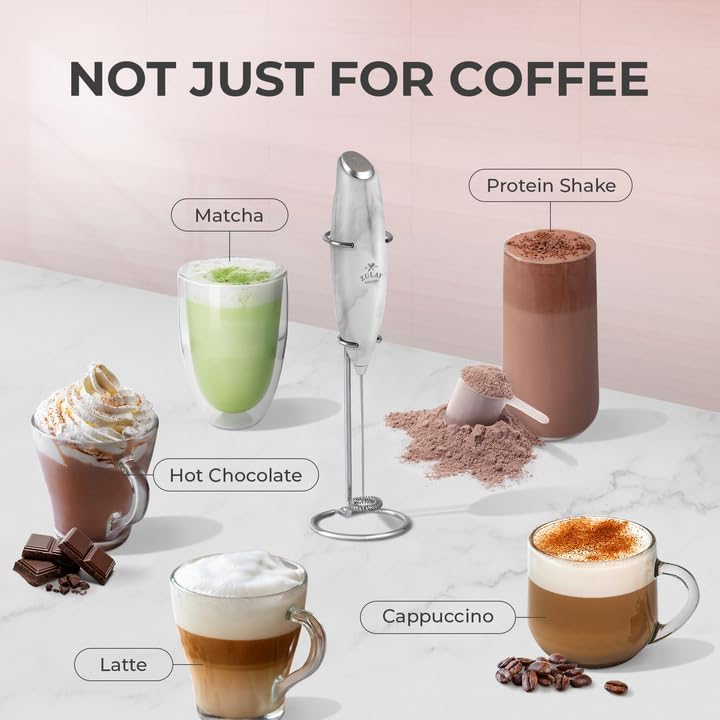 Zulay Kitchen Milk Frother Wand - Ultra Fast Handheld Electric Whisk for Coffee & Lattes - Marble Finish