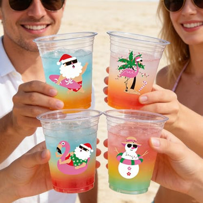 Summer Christmas Plastic Cups 50 Pack - 12 OZ Disposable Party Cups for Holiday & Summer Events