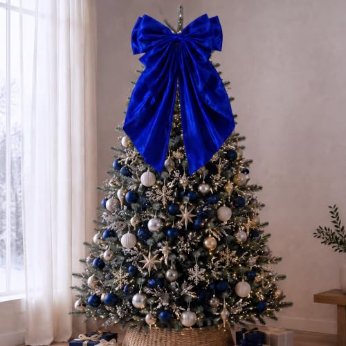 Royal Blue Large Christmas Bow Tree Topper 20 x 32 Inches Satin Decoration