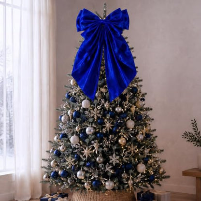 Royal Blue Large Christmas Bow Tree Topper 20 x 32 Inches Satin Decoration