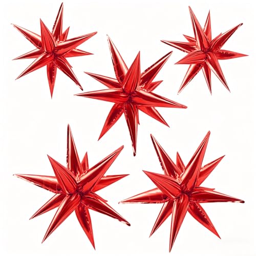 Red Star Foil Balloons Explosion 12 Point Spike Large Mylar Party Decorations