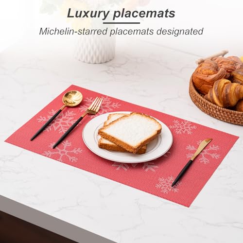 Christmas Snow Red Placemats Set of 4 - Heat-Resistant Non-Slip Table Mats