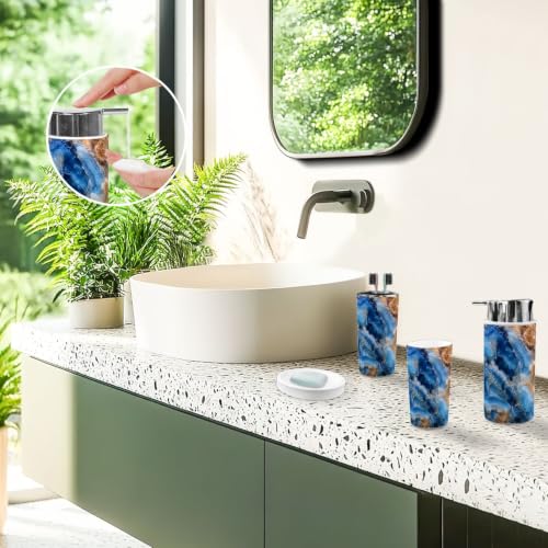 Bathroom Accessory Set 6PCS Blue Agate Mineral Layered Crystalline Pattern Multi3