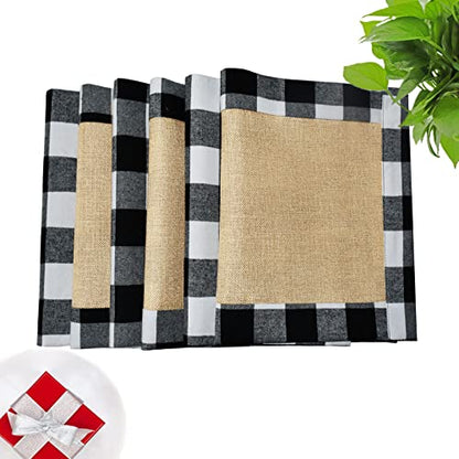 Set of 6 Reversible Christmas Placemats - Black & White Buffalo Check