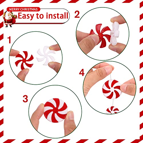 48PCS Christmas Candy Cane Hanging Ornaments Set - Lollipop Decorations with Gold & Silver Wire - Holiday Tree Decor