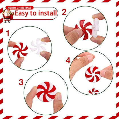 48PCS Christmas Candy Cane Hanging Ornaments Set - Lollipop Decorations with Gold & Silver Wire - Holiday Tree Decor