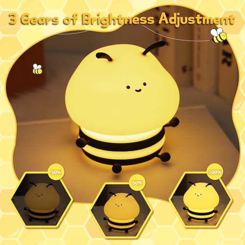 Cute Bee Night Light for Nursery - Silicone Animal Lamp with Dimming & 9 Lighting Effects - Color 4
