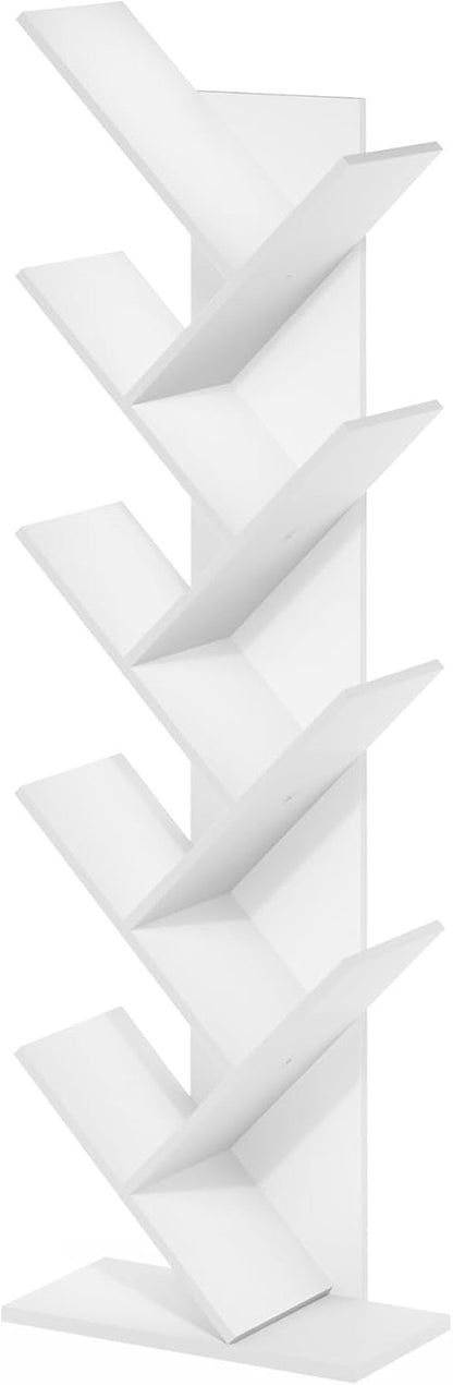 Furinno TREE Bookshelf - 9-Tier Tree Bookcase with Angled Open Shelves | White, 8.4 x 15.7 x 50.9 Inches