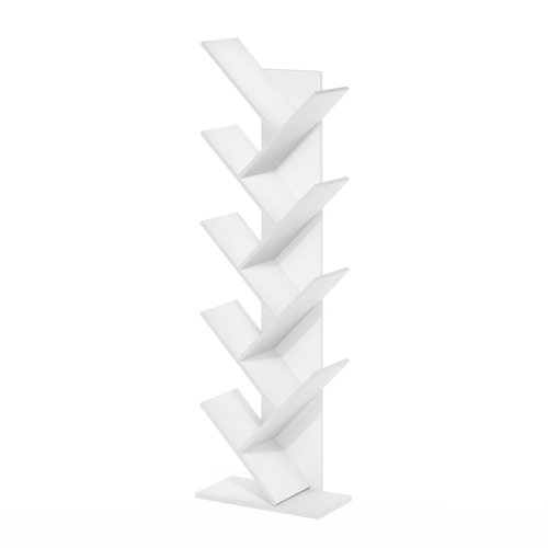 Furinno TREE Book Shelf, 9-Tier Bookshelf, Tree Bookcase with Angled Open Shelf, 8.4 x 15.7 x 50.9, for Room Decor, for Living Room, Bedroom, Home Office, White