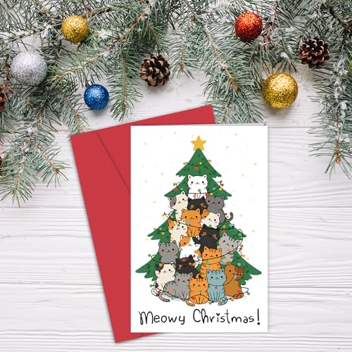 Funny Cat Tree Christmas Card for Cat Mom Cat Dad - Meowy Christmas - Cat Variation