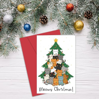 Funny Cat Tree Christmas Card for Cat Mom Cat Dad - Meowy Christmas - Cat Variation