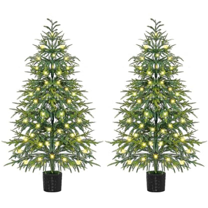 4 FT Pre-Lit Artificial Norfolk Christmas Tree Set - Potted, 2 Pack