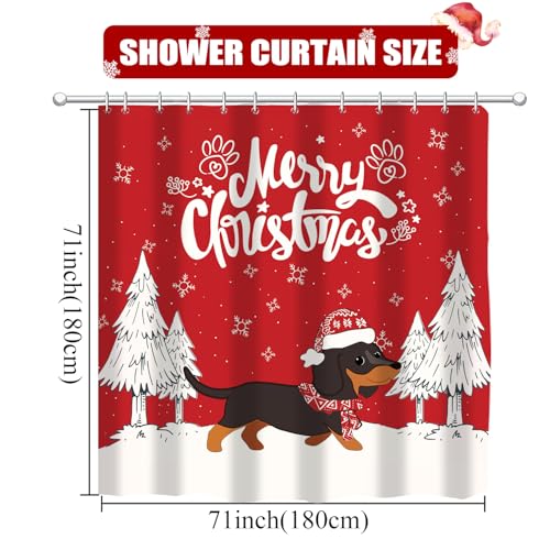 Dachshund Christmas Shower Curtain - 71x71 Inch Holiday Fabric Bath Decor Variation