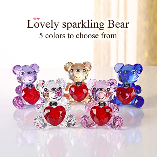 Crystal Teddy Bear Figurine with Red Heart - Pink Collectible Gift Ornament