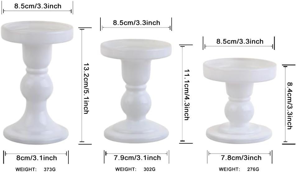Skiennix 3-Piece White Glass Candlestick Set - Elegant Crystal Holders for Weddings & Home Decor