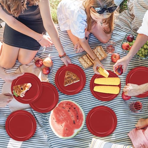 Heavy Duty Red Paper Plates 7 Inch - Pack of 50, Disposable Party Dinnerware