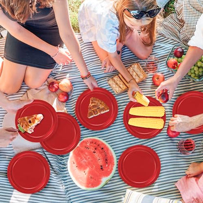 Heavy Duty Red Paper Plates 7 Inch - Pack of 50, Disposable Party Dinnerware