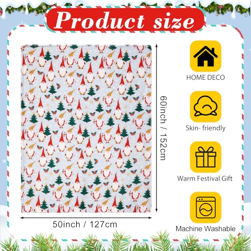 Gnome Throw Blanket Set - Blue Fleece Winter Gnome Decor, 50x60 Inches