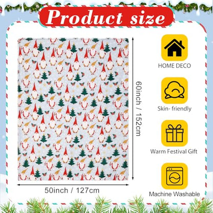 Gnome Throw Blanket Set - Blue Fleece Winter Gnome Decor, 50x60 Inches