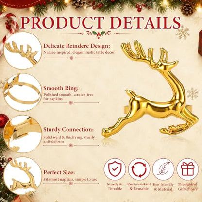 Willbond 48 Pcs Gold Reindeer Napkin Rings Holiday Table Decor - Variation of THIS listing