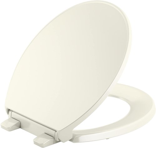 KOHLER 24494-A-96 Border Quiet Close Round Toilet Seat with ReadyLatch Hinge, Soft Close Toilet Seat Round, Toilet Seats for Standard Toilets, Biscuit