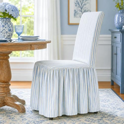 Set of 4 Blue Stripe Ruffled Dining Chair Covers - Cottage Style